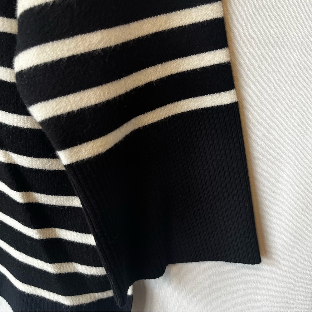 Elie Tahari pullover sweater XL Black white striped Heavy knit 1/4 zip Womens - Picture 6 of 8